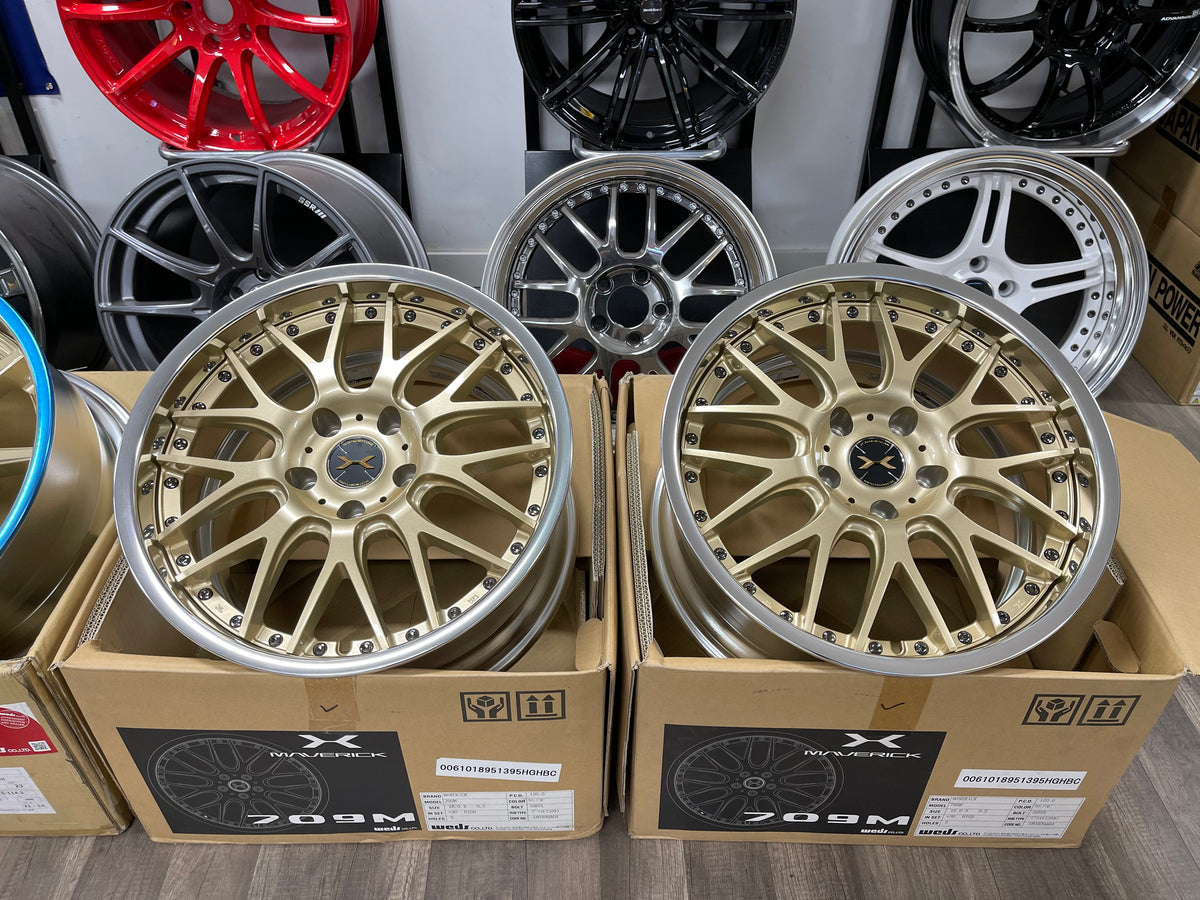 超綺麗！WEDS 709M+225/35R19 FK510 4本セット WedsSport Maverick 709M Gloss Black w/ Gloss Black Lip 18x10 +26mm